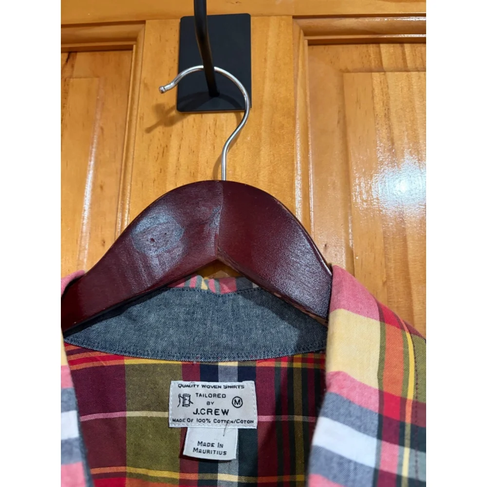 J.Crew Men’s Tailored Fit Plaid Button Down Shirt Red Green Yellow Cotton M Holi